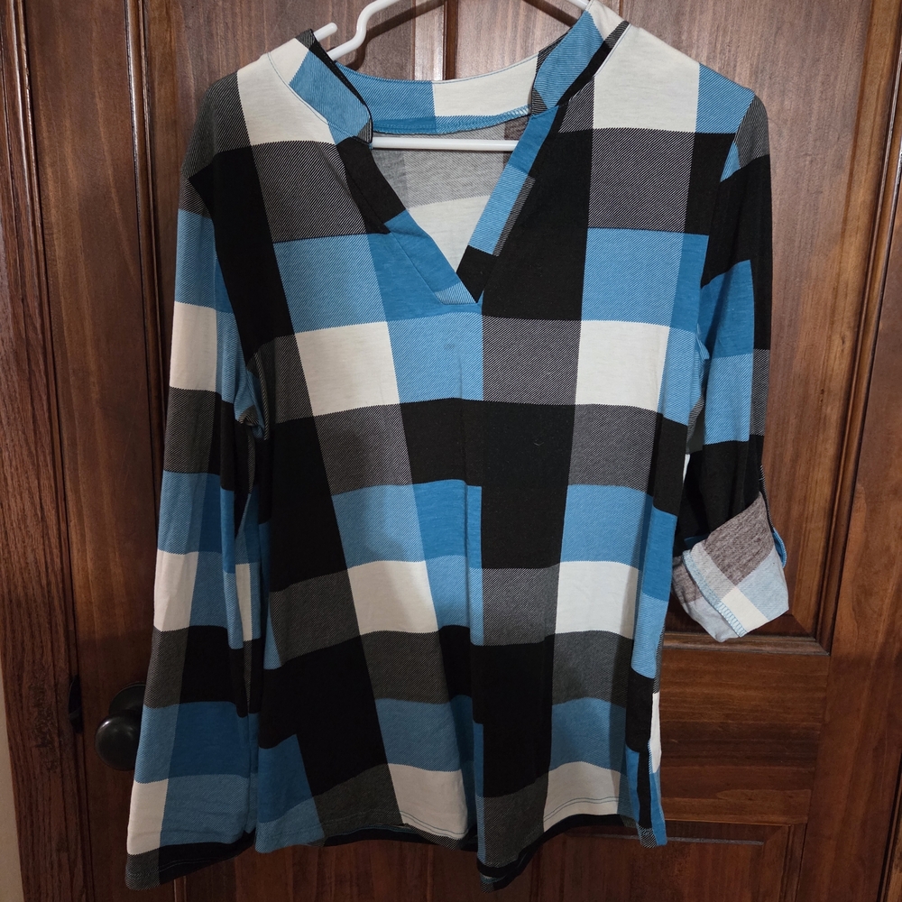 Blue and Black Plaid Women's Top